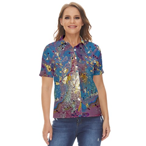 My Pour Cup Painting 7 1 Cbdoilprincess  Women s Short Sleeve Double Pocket Shirt by CBDOilPrincess1