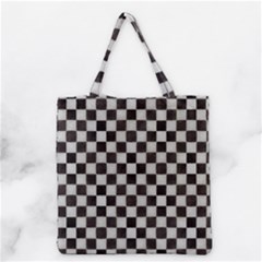 Large Black And White Watercolored Checkerboard Chess Grocery Tote Bag by PodArtist