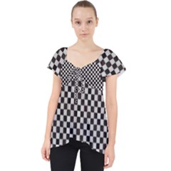 Black And White Watercolored Checkerboard Chess Lace Front Dolly Top by PodArtist