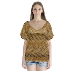 Esparto-tissue-braided-texture V-neck Flutter Sleeve Top by Jancukart