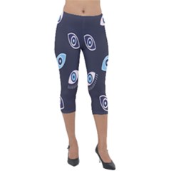 Eyes Evil Eye Blue Pattern Design Lightweight Velour Capri Leggings  by artworkshop