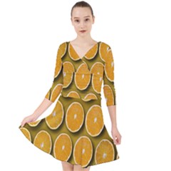 Oranges Slices  Pattern Quarter Sleeve Front Wrap Dress by artworkshop