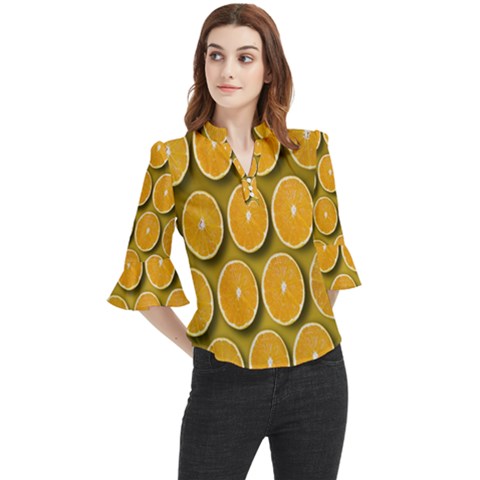 Oranges Slices  Pattern Loose Horn Sleeve Chiffon Blouse by artworkshop