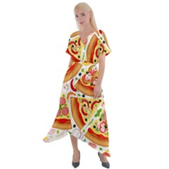 Pizza Love Cross Front Sharkbite Hem Maxi Dress by designsbymallika