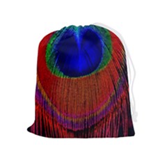 Peacock Plumage Fearher Bird Pattern Drawstring Pouch (xl) by Sapixe