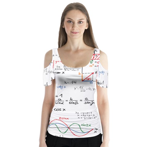 Math Formula Pattern Butterfly Sleeve Cutout Tee  by Sapixe