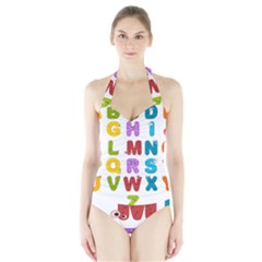 Vectors Alphabet Eyes Letters Funny Halter Swimsuit by Sapixe