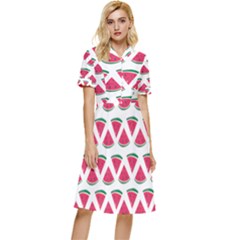 Illustration Watermelon Fruit-food Melon Button Top Knee Length Dress by Sapixe