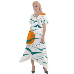 Sunset Glow Sun Bird Cross Front Sharkbite Hem Maxi Dress by Sapixe