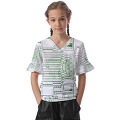 Circuit Board Kids  V-neck Horn Sleeve Blouse by Sapixe