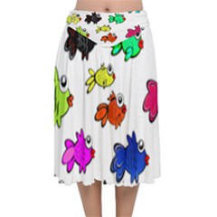 Fish Fishes Marine Life Swimming Water Velvet Flared Midi Skirt by Sapixe
