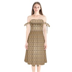 Background-chevron Chocolate Shoulder Tie Bardot Midi Dress by nateshop
