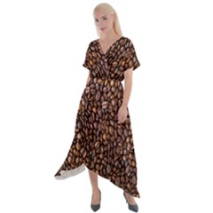 Coffee Beans Food Texture Cross Front Sharkbite Hem Maxi Dress by artworkshop