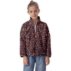 Coffee Beans Food Texture Kids  Half Zip Hoodie by artworkshop