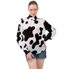 Cow Pattern High Neck Long Sleeve Chiffon Top by BangZart