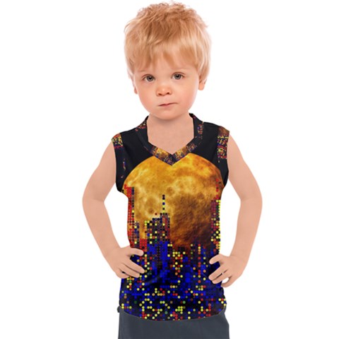 Skyline Frankfurt Abstract Moon Kids  Sport Tank Top by Jancukart
