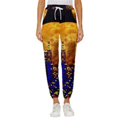Skyline Frankfurt Abstract Moon Cropped Drawstring Pants by Jancukart