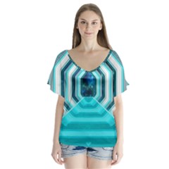 Space Ship Sci Fi Fantasy Science V-neck Flutter Sleeve Top by Jancukart