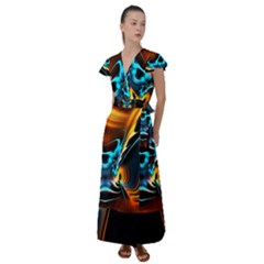 Duck-crazy-duck-abstract Flutter Sleeve Maxi Dress by Jancukart