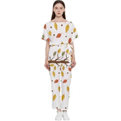 Autumn Isolated Blade Branch Batwing Lightweight Chiffon Jumpsuit by Amaryn4rt