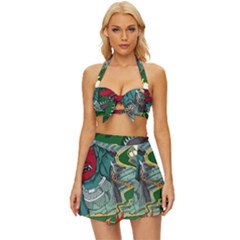 Armor Japan Maple Leaves Samurai Vintage Style Bikini Top And Skirt Set  by Amaryn4rt