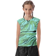 Waves Marbled Abstract Background Kids  Raglan Cap Sleeve Tee by Amaryn4rt