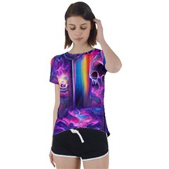 Purple Drawing Digital Art Short Sleeve Foldover Tee by Amaryn4rt