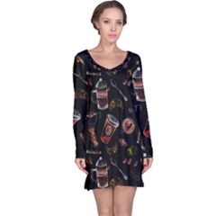 Coffee Watercolor Background Long Sleeve Nightdress by Amaryn4rt