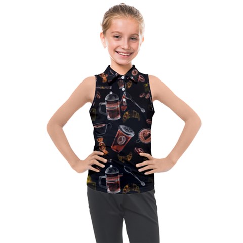 Coffee Watercolor Background Kids  Sleeveless Polo Tee by Amaryn4rt