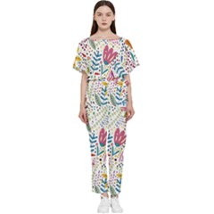 Flowers Nature Wallpaper Background Batwing Lightweight Chiffon Jumpsuit by Amaryn4rt