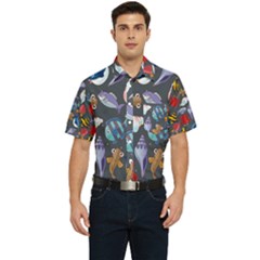 Sea Animals Pattern Wallpaper Fish Men s Short Sleeve Pocket Shirt  by Amaryn4rt