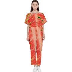 Aglonema Leaf Plant Pattern Flora Batwing Lightweight Chiffon Jumpsuit by Amaryn4rt