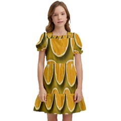 Orange Slices Cross Sections Pattern Kids  Puff Sleeved Dress by artworkshop