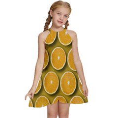 Orange Slices Cross Sections Pattern Kids  Halter Collar Waist Tie Chiffon Dress by artworkshop