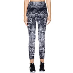 Black White Background Burnout Template Doodle Pocket Leggings  by Wegoenart