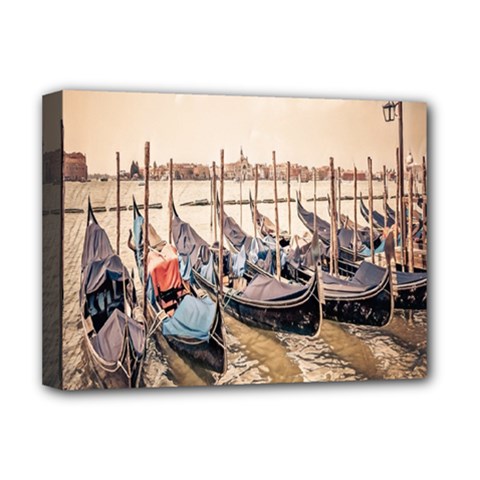 Black Several Boats - Colorful Italy  Deluxe Canvas 16  X 12  (stretched)  by ConteMonfrey