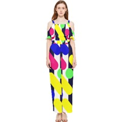 Illustration Geometric Form Circle Line Pattern Draped Sleeveless Chiffon Jumpsuit by Wegoenart