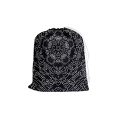 Illustration Black White Rosette Mandala Ornament Wallpaper Drawstring Pouch (medium) by Wegoenart