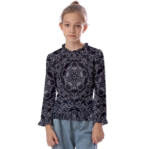 Illustration Black White Rosette Mandala Ornament Wallpaper Kids  Frill Detail Tee by Wegoenart