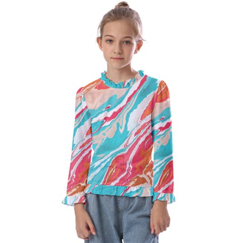 Stone Marble Texturw Pattern Kids  Frill Detail Tee by Wegoenart