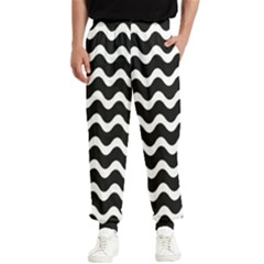 Illustration Black White Wave Pattern Wavy Halftone Men s Elastic Waist Pants by Wegoenart