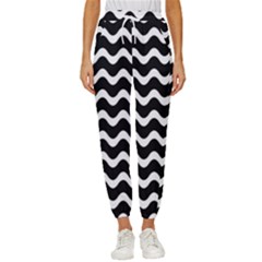 Illustration Black White Wave Pattern Wavy Halftone Cropped Drawstring Pants by Wegoenart