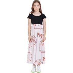 Pig Cartoon Background Pattern Kids  Flared Maxi Skirt by Sudhe