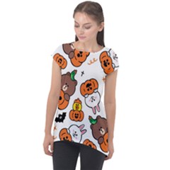Illustration Pumpkin Bear Bat Bunny Chicken Cap Sleeve High Low Top by Sudhe