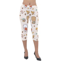 Illustration Bear Cartoon Background Pattern Lightweight Velour Capri Leggings  by Sudhe