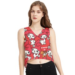Rabbit Background Cartoon V-neck Cropped Tank Top by Sudhe