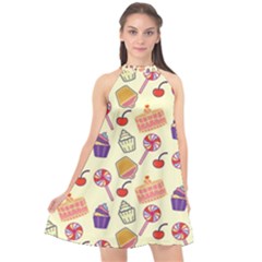 Food Illustration Cupcake Pattern Lollipop Halter Neckline Chiffon Dress  by Amaryn4rt