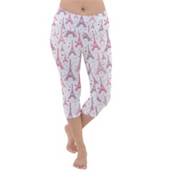 Eiffel Tower Pattern Wallpaper Lightweight Velour Capri Yoga Leggings by Amaryn4rt