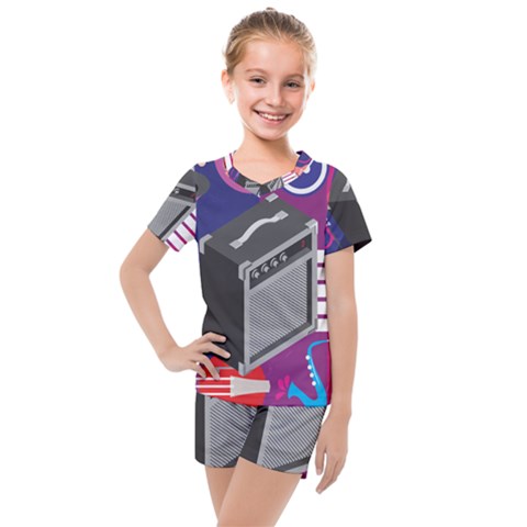 Music Abstract Background Energy Kids  Mesh Tee And Shorts Set by danenraven