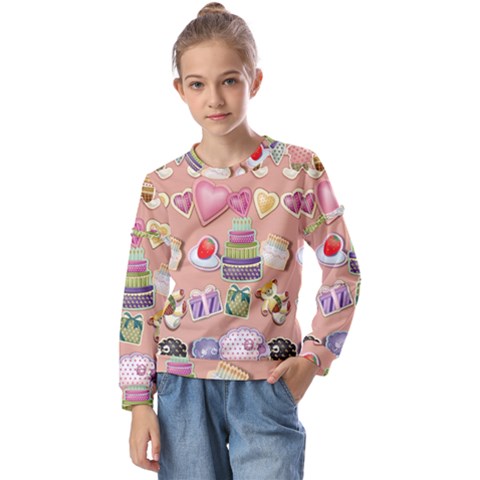 Illustration Seamless Pattern Standardize Kids  Long Sleeve Tee With Frill  by danenraven